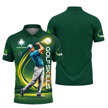 Custom Golf Polo Shirt for Men Personalized Name All Over Print Golf Skills Performance Shirt