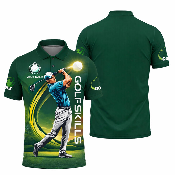 Custom Golf Polo Shirt for Men Personalized Name All Over Print Golf Skills Performance Shirt