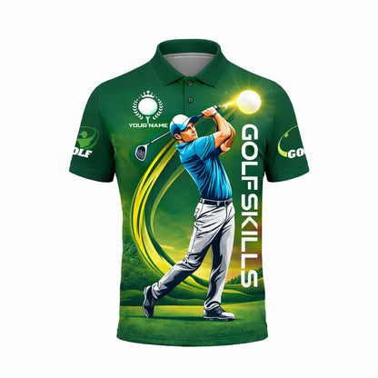 Custom Golf Polo Shirt for Men Personalized Name All Over Print Golf Skills Performance Shirt