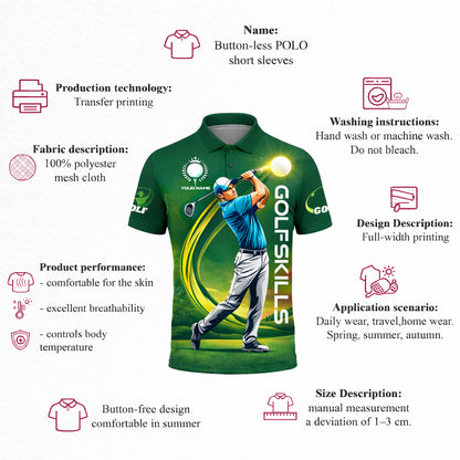 Custom Golf Polo Shirt for Men Personalized Name All Over Print Golf Skills Performance Shirt