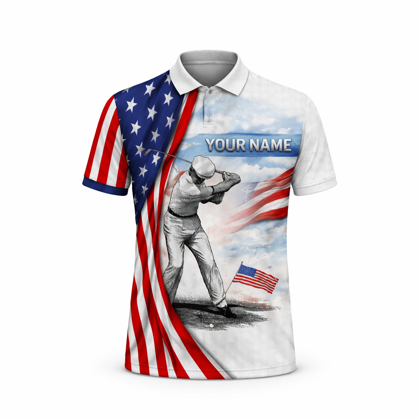 Patriotic Golf Polo Shirt Custom Name USA Flag Golfer Performance Polo Shirt Men