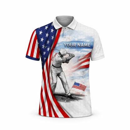 Patriotic Golf Polo Shirt Custom Name USA Flag Golfer Performance Polo Shirt Men