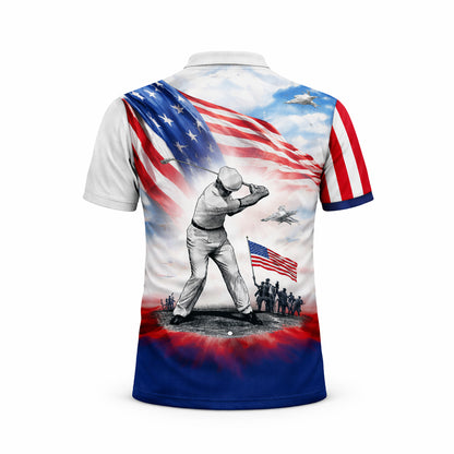 Patriotic Golf Polo Shirt Custom Name USA Flag Golfer Performance Polo Shirt Men