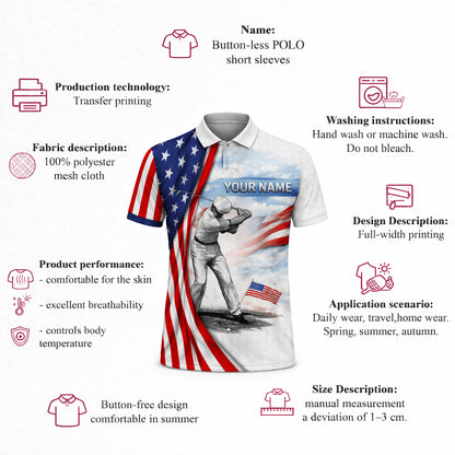 Patriotic Golf Polo Shirt Custom Name USA Flag Golfer Performance Polo Shirt Men