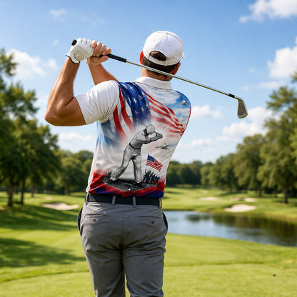 Patriotic Golf Polo Shirt Custom Name USA Flag Golfer Performance Polo Shirt Men