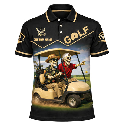 Funny Golf Skeleton Polo Shirt Get In Loser Golf Cart Humor Personalized Golf Shirt