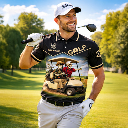 Funny Golf Skeleton Polo Shirt Get In Loser Golf Cart Humor Personalized Golf Shirt