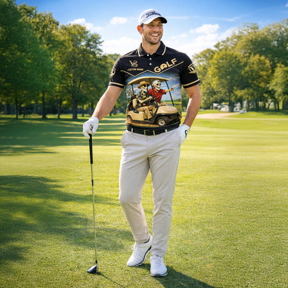 Funny Golf Skeleton Polo Shirt Get In Loser Golf Cart Humor Personalized Golf Shirt