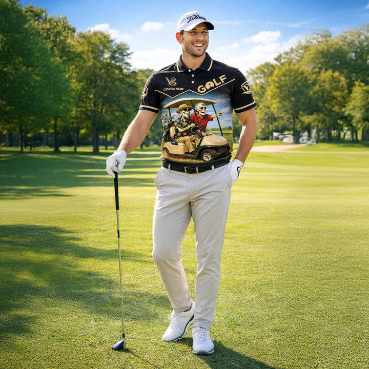 Funny Golf Skeleton Polo Shirt Get In Loser Golf Cart Humor Personalized Golf Shirt