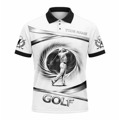 Golf Polo Shirt Custom Name Black White Classic Golf Player Performance Short Sleeve Unisex
