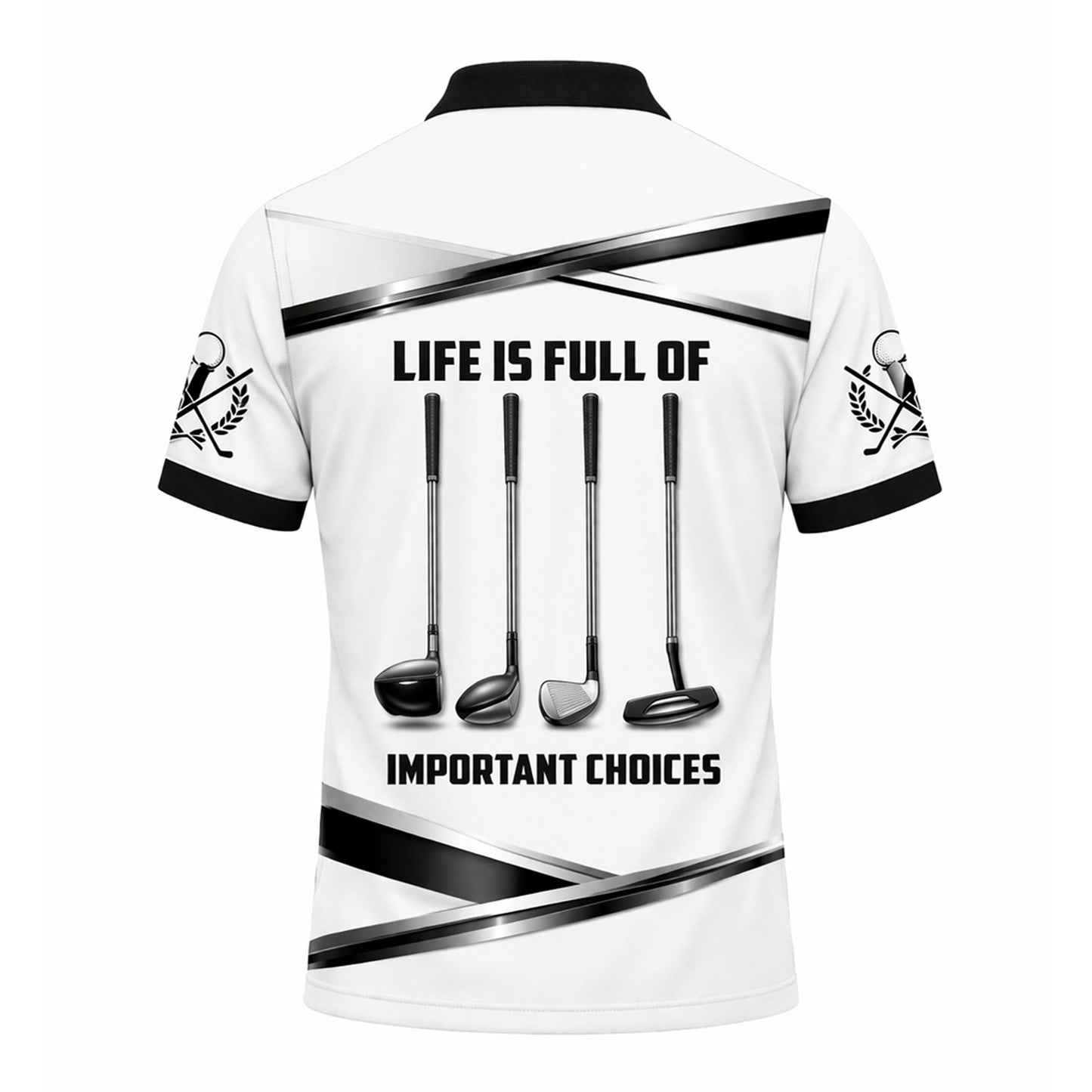 Golf Polo Shirt Custom Name Black White Classic Golf Player Performance Short Sleeve Unisex