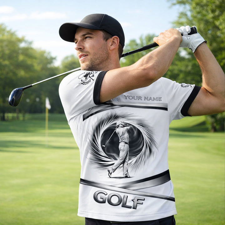 Golf Polo Shirt Custom Name Black White Classic Golf Player Performance Short Sleeve Unisex