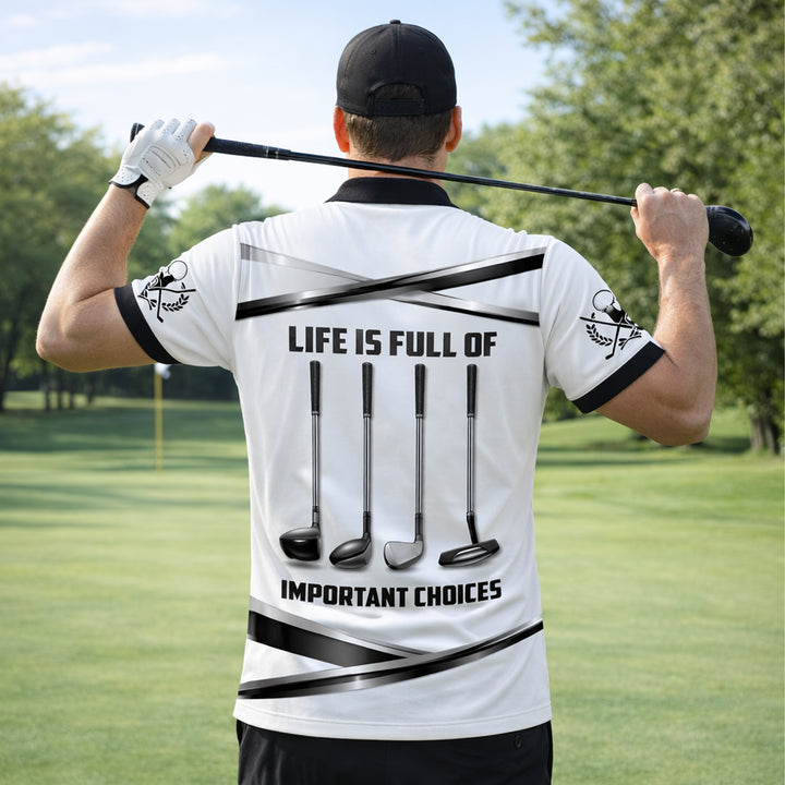 Golf Polo Shirt Custom Name Black White Classic Golf Player Performance Short Sleeve Unisex
