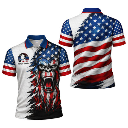 Patriotic Golf Polo Shirt Custom Name USA Flag Lion Design All Over Print Performance Shirt
