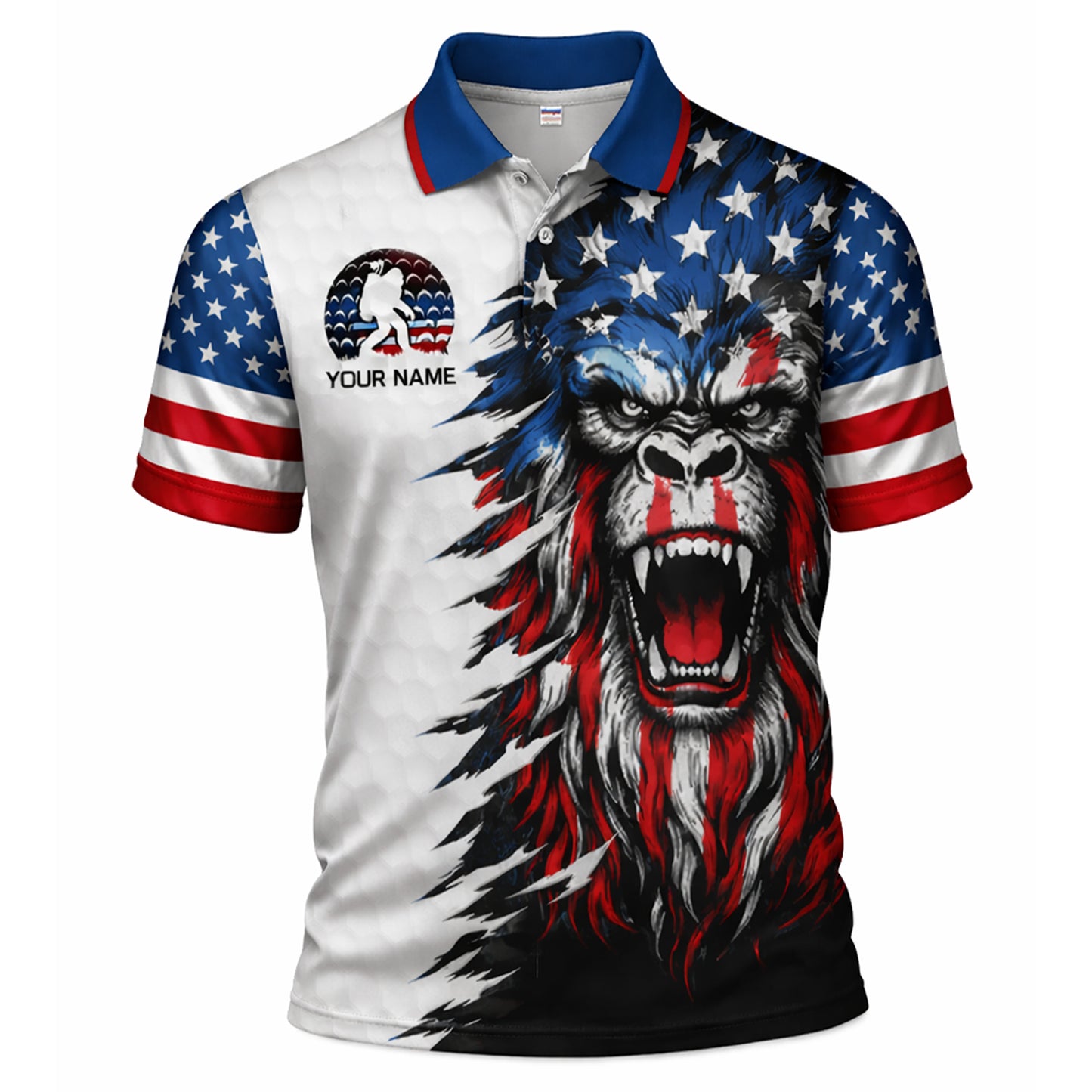 Patriotic Golf Polo Shirt Custom Name USA Flag Lion Design All Over Print Performance Shirt