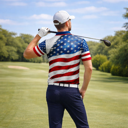 Patriotic Golf Polo Shirt Custom Name USA Flag Lion Design All Over Print Performance Shirt