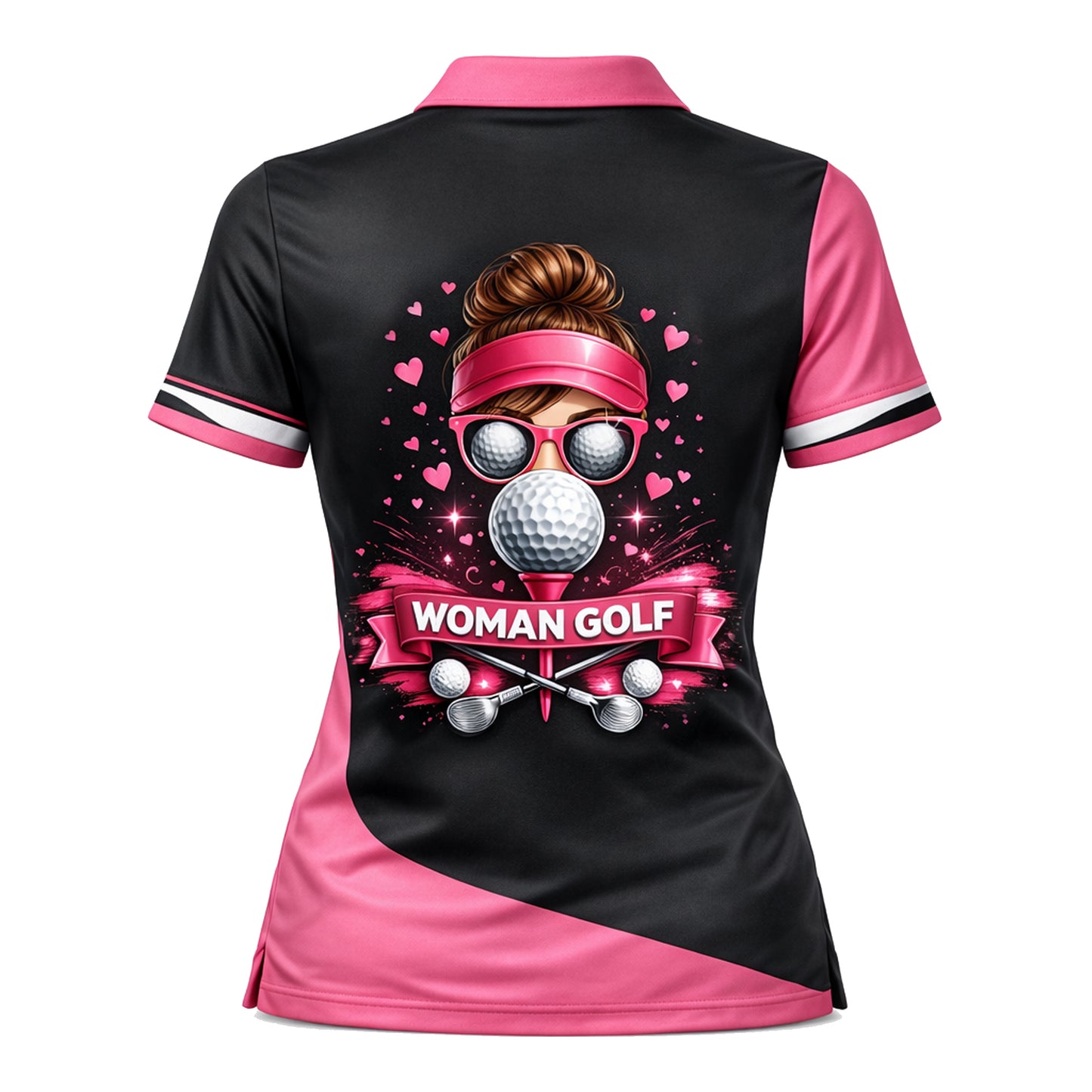 Women Golf Polo Shirt Funny Easily Distracted By Balls Custom Name Performance Pink Black Golf Shirt