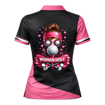 Women Golf Polo Shirt Funny Easily Distracted By Balls Custom Name Performance Pink Black Golf Shirt
