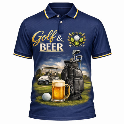 Custom Golf Polo Shirt Golf And Beer Funny Design Personalized Name Performance Shirt Navy Blue