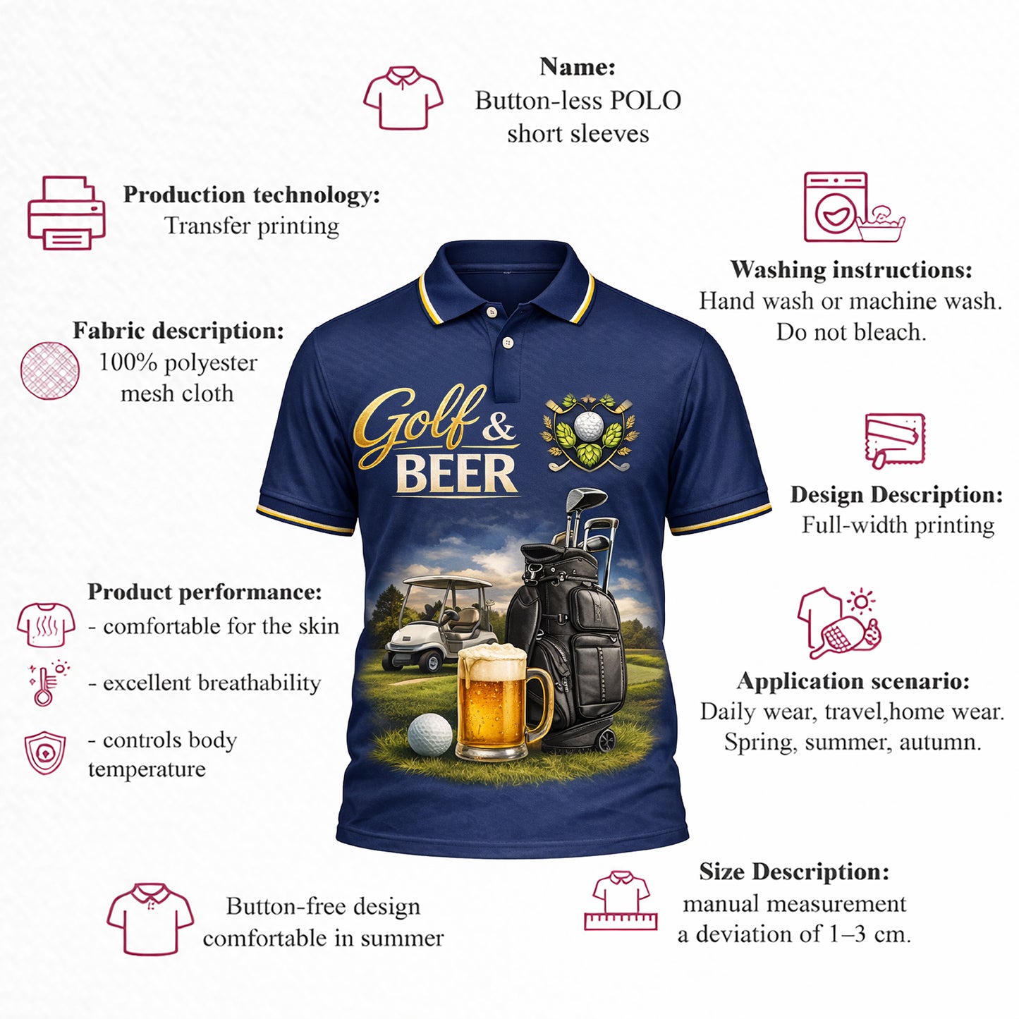 Custom Golf Polo Shirt Golf And Beer Funny Design Personalized Name Performance Shirt Navy Blue