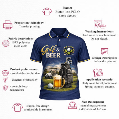 Custom Golf Polo Shirt Golf And Beer Funny Design Personalized Name Performance Shirt Navy Blue