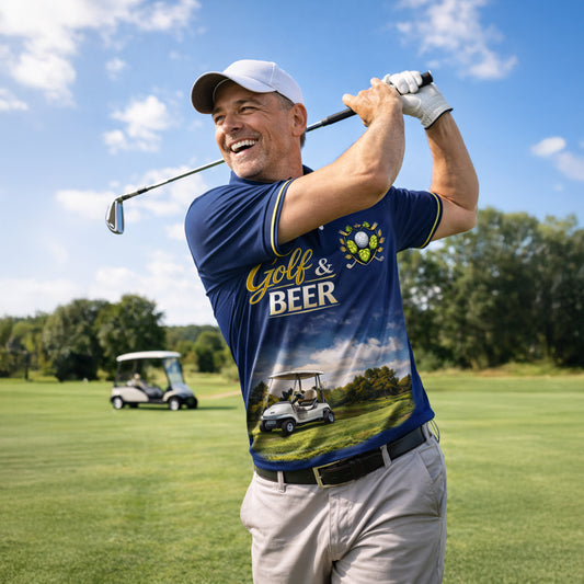 Custom Golf Polo Shirt Golf And Beer Funny Design Personalized Name Performance Shirt Navy Blue