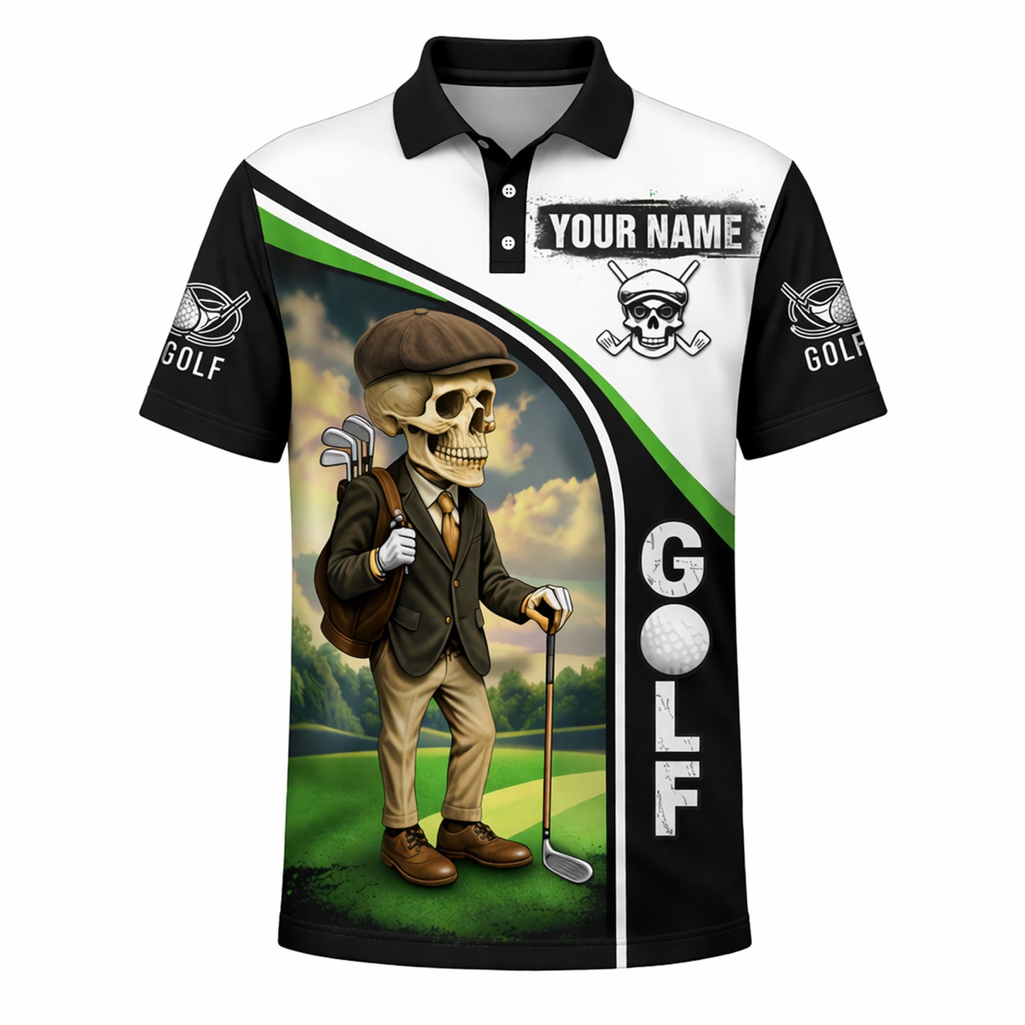 Skull Golf Polo Shirt Funny Swing Swear Look For Ball Repeat Personalized Name Performance Shirt