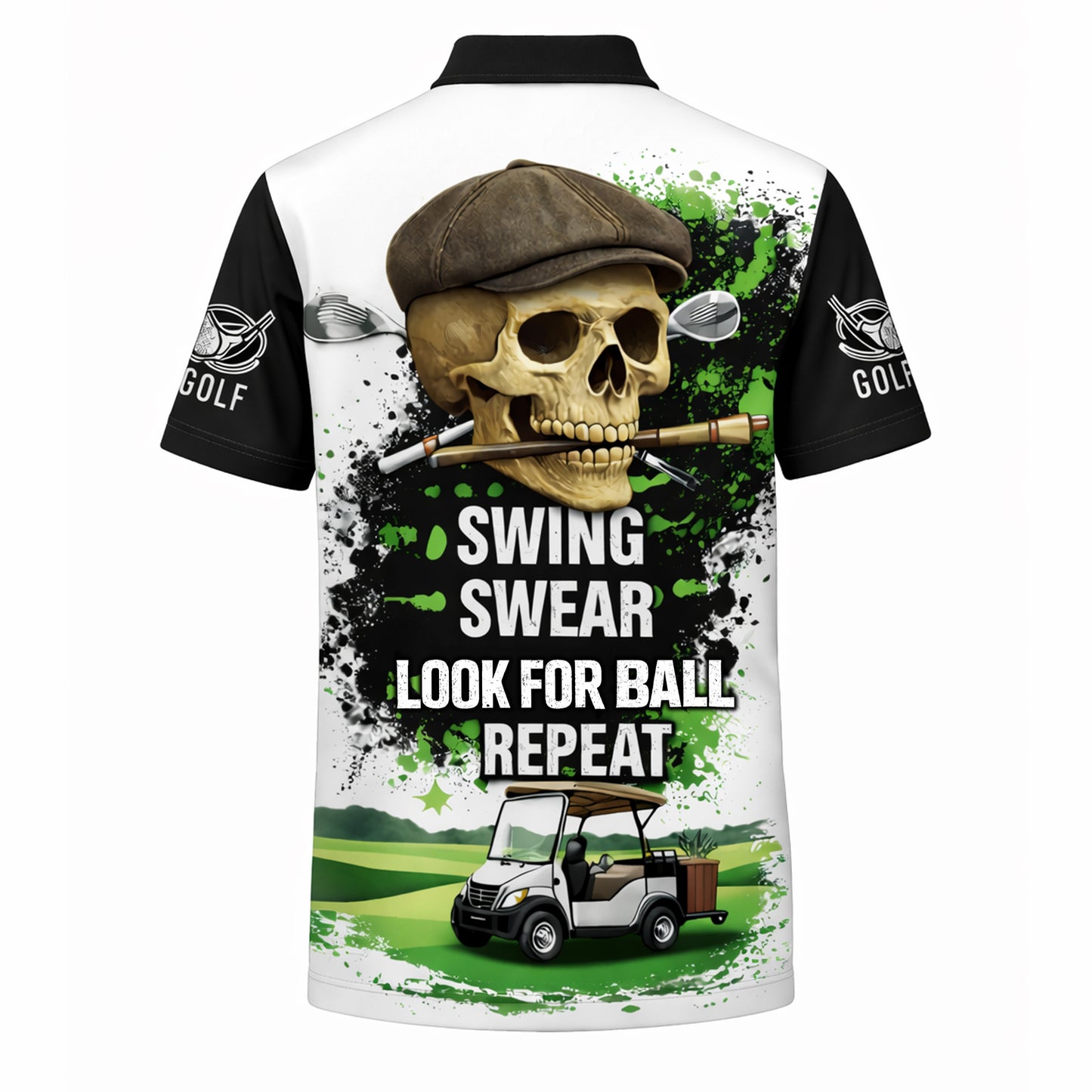 Skull Golf Polo Shirt Funny Swing Swear Look For Ball Repeat Personalized Name Performance Shirt