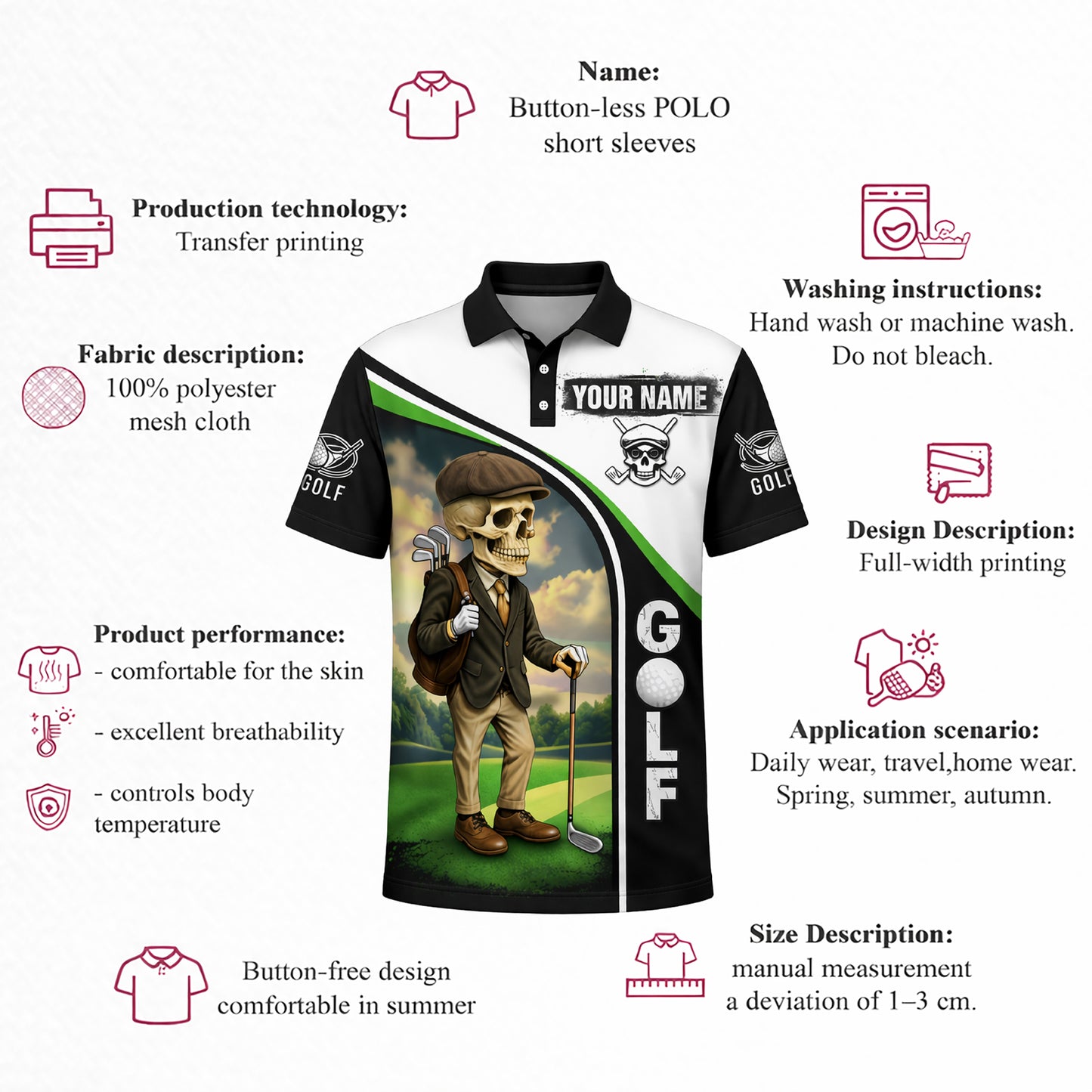 Skull Golf Polo Shirt Funny Swing Swear Look For Ball Repeat Personalized Name Performance Shirt