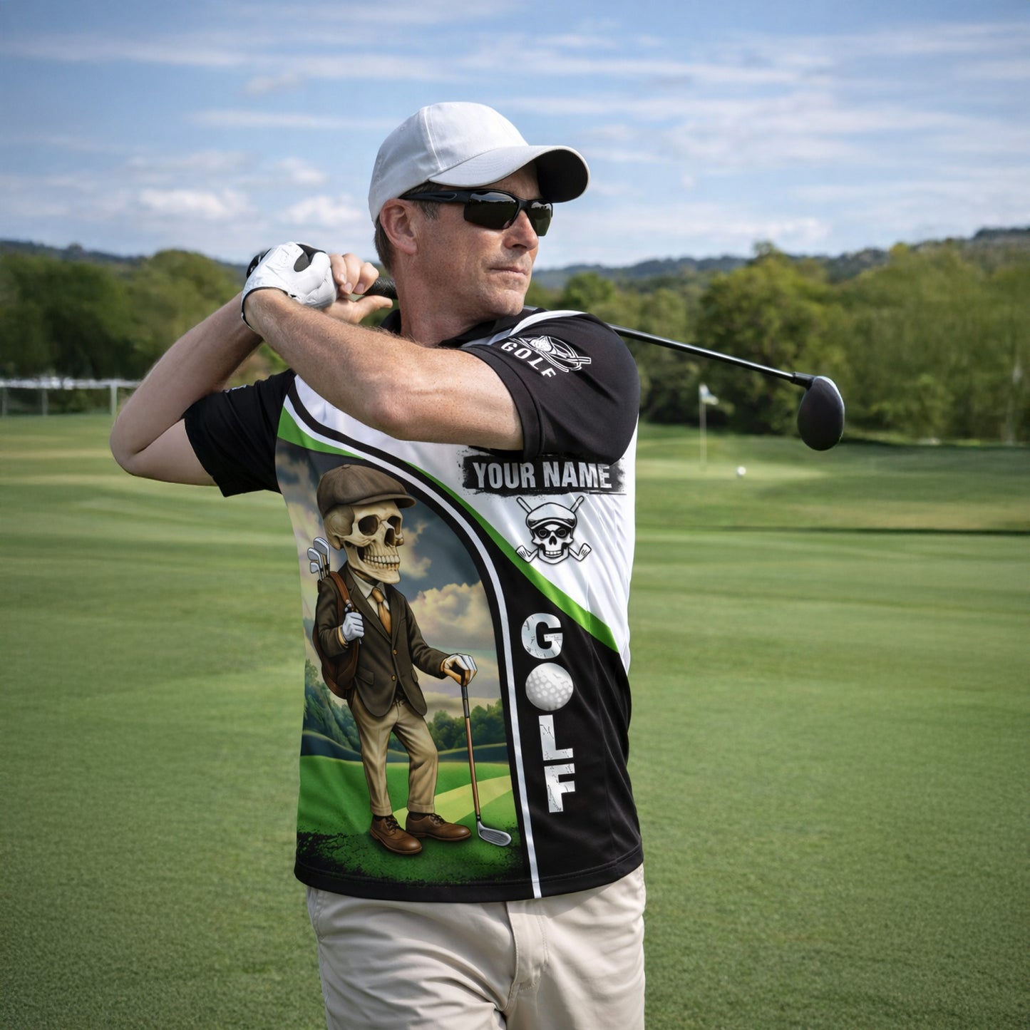 Skull Golf Polo Shirt Funny Swing Swear Look For Ball Repeat Personalized Name Performance Shirt