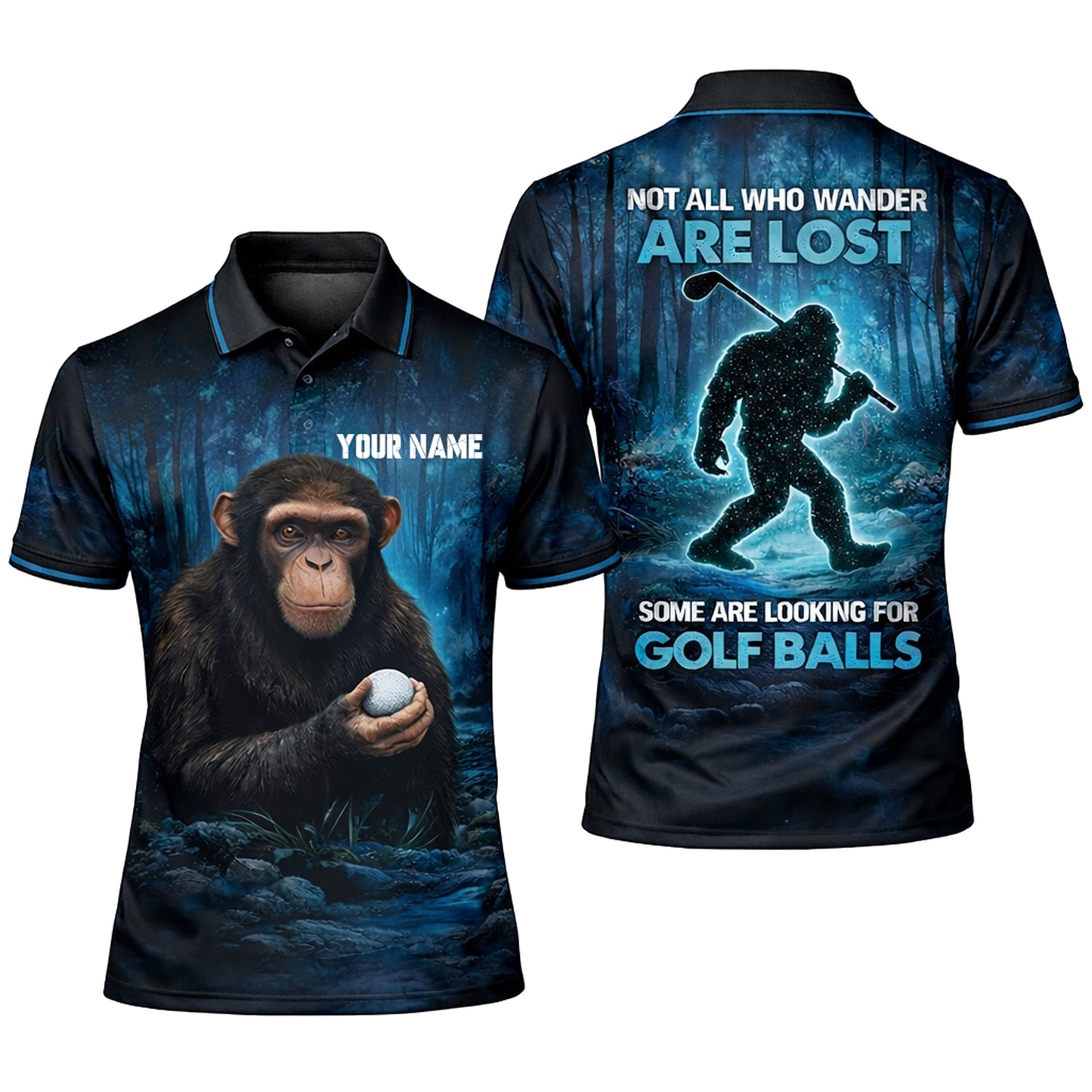 Funny Golf Polo Shirt Bigfoot Golfer Not All Who Wander Are Lost Custom Name Performance Polo