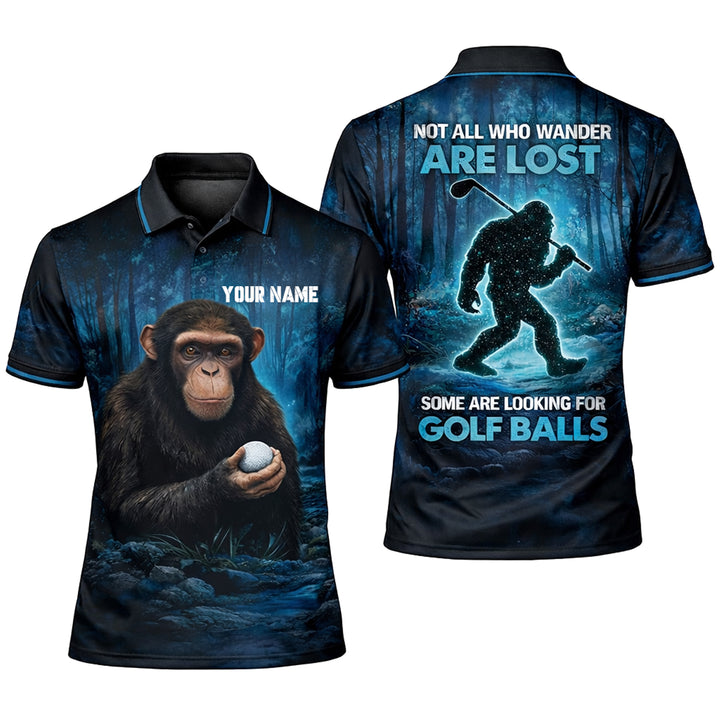 Funny Golf Polo Shirt Bigfoot Golfer Not All Who Wander Are Lost Custom Name Performance Polo