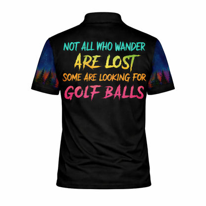 Funny Bigfoot Golf Polo Shirt Personalized Name Sasquatch Golfer Night Scene Graphic Shirt