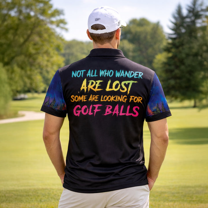 Funny Bigfoot Golf Polo Shirt Personalized Name Sasquatch Golfer Night Scene Graphic Shirt
