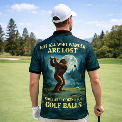 Bigfoot Golf Polo Shirt Custom Name Funny Golfer Sasquatch Moon Night Golf Shirt Gift