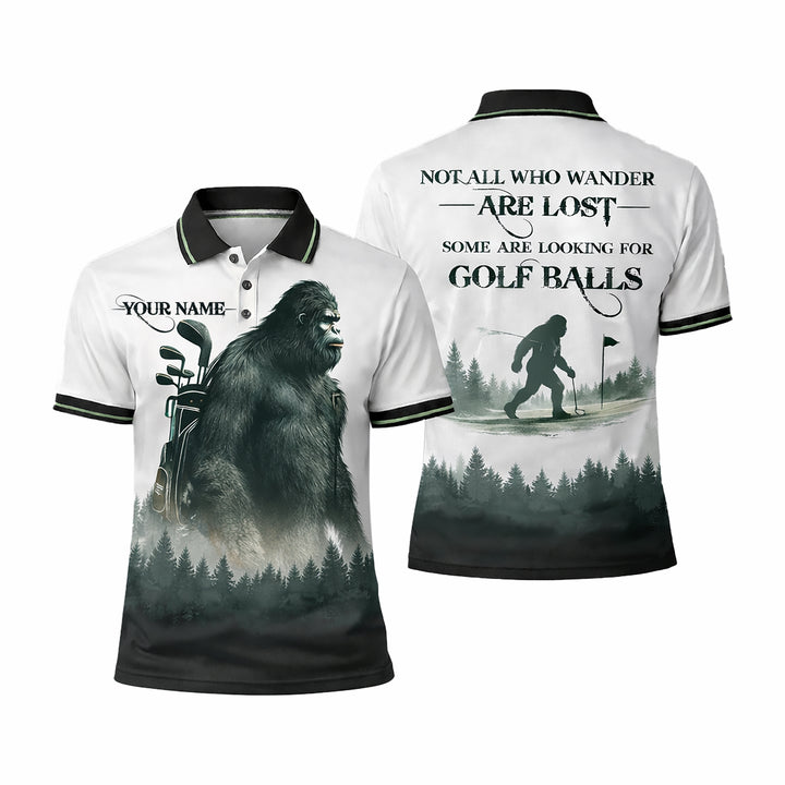 Personalized Bigfoot Golf Polo Shirt Funny Golfer Sasquatch Design Custom Name Breathable Performance Tee