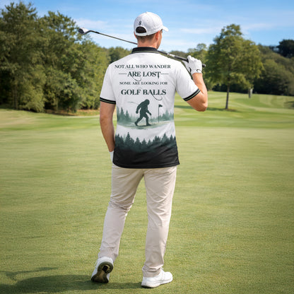 Personalized Bigfoot Golf Polo Shirt Funny Golfer Sasquatch Design Custom Name Breathable Performance Tee