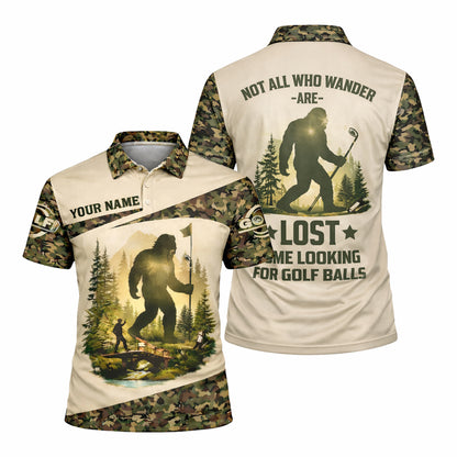 Bigfoot Golf Polo Shirt Funny Golfer Custom Name Camo Short Sleeve Performance Shirt