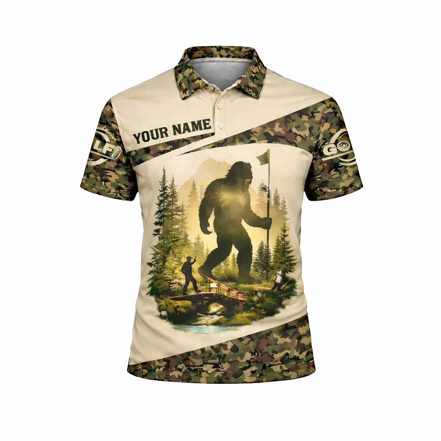 Bigfoot Golf Polo Shirt Funny Golfer Custom Name Camo Short Sleeve Performance Shirt