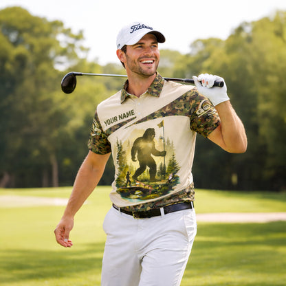 Bigfoot Golf Polo Shirt Funny Golfer Custom Name Camo Short Sleeve Performance Shirt