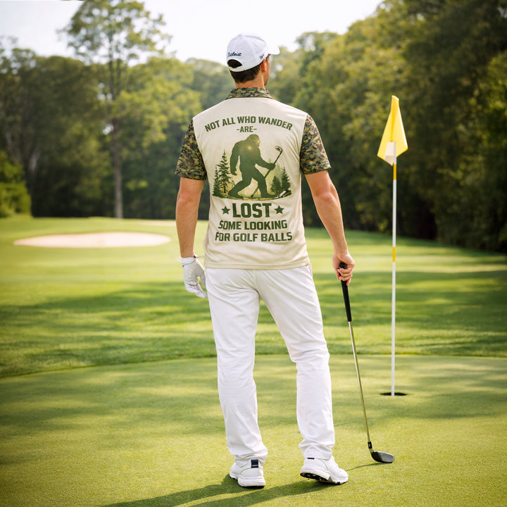 Bigfoot Golf Polo Shirt Funny Golfer Custom Name Camo Short Sleeve Performance Shirt