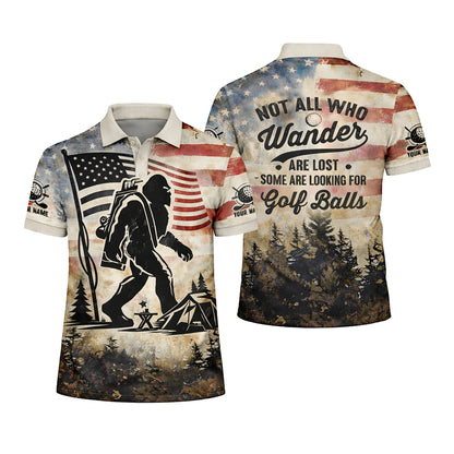 Golf Polo Shirt Men Funny Golf Quote American Flag Bigfoot Sasquatch Graphic Shirt Breathable Mesh Top