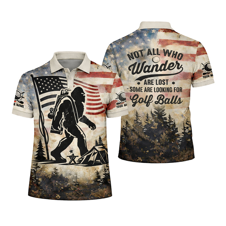 Golf Polo Shirt Men Funny Golf Quote American Flag Bigfoot Sasquatch Graphic Shirt Breathable Mesh Top