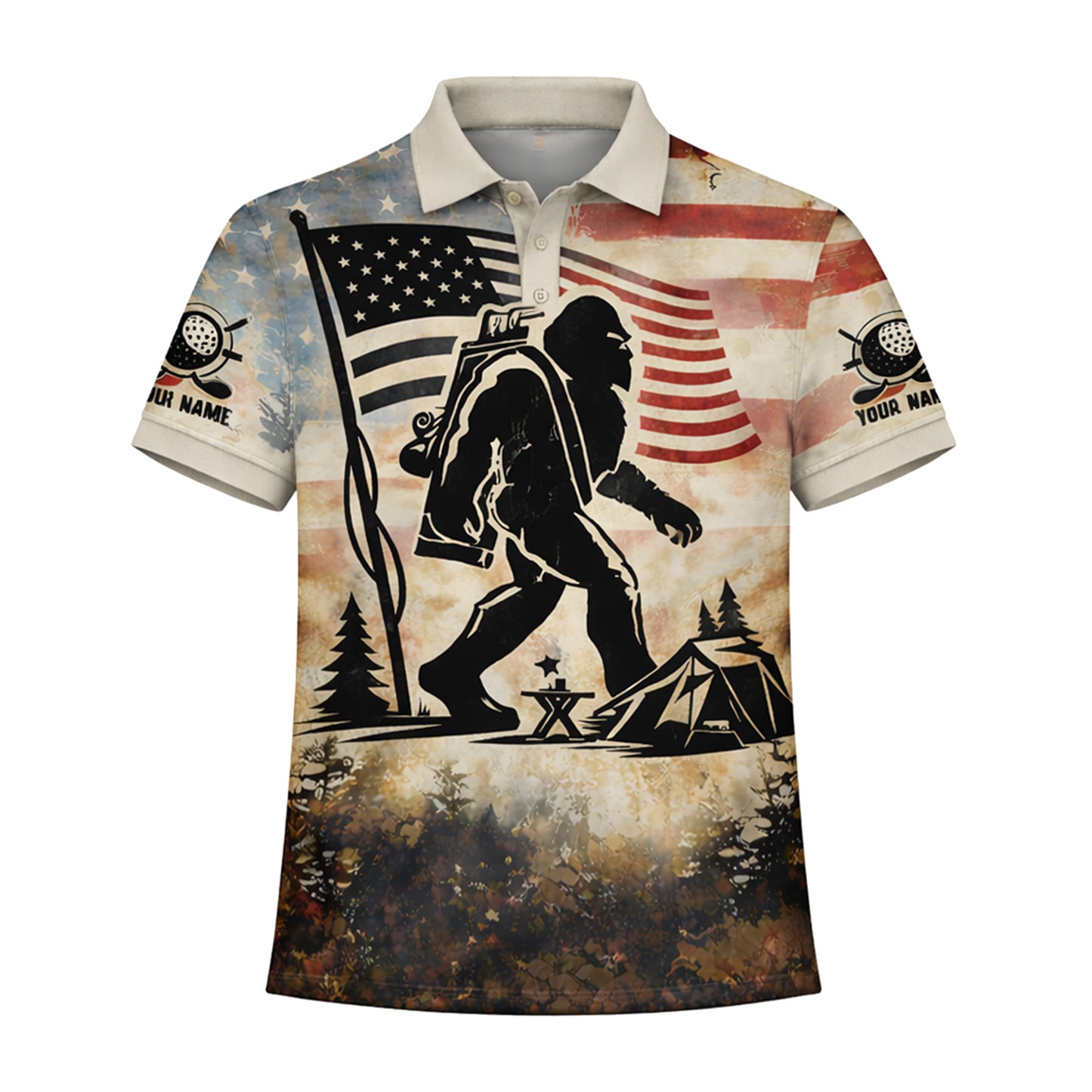 Golf Polo Shirt Men Funny Golf Quote American Flag Bigfoot Sasquatch Graphic Shirt Breathable Mesh Top