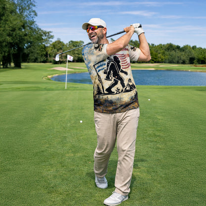 Golf Polo Shirt Men Funny Golf Quote American Flag Bigfoot Sasquatch Graphic Shirt Breathable Mesh Top