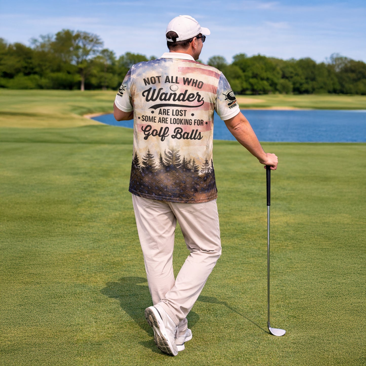 Golf Polo Shirt Men Funny Golf Quote American Flag Bigfoot Sasquatch Graphic Shirt Breathable Mesh Top