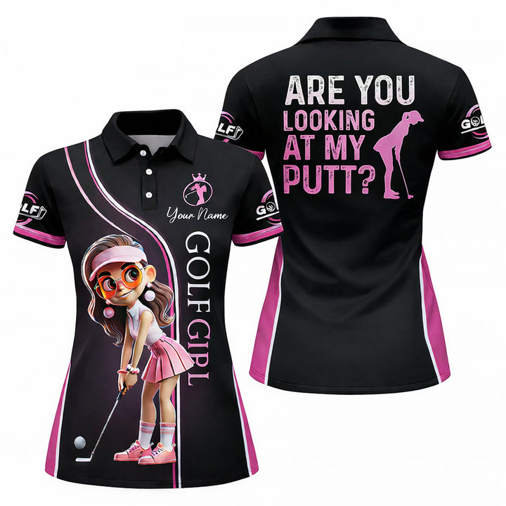 Funny Golf Girl Polo Shirt Personalized Name Women Golf Outfit Cute Golfer Shirt Gift Idea