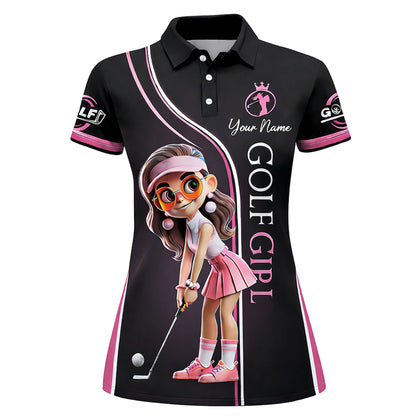 Funny Golf Girl Polo Shirt Personalized Name Women Golf Outfit Cute Golfer Shirt Gift Idea