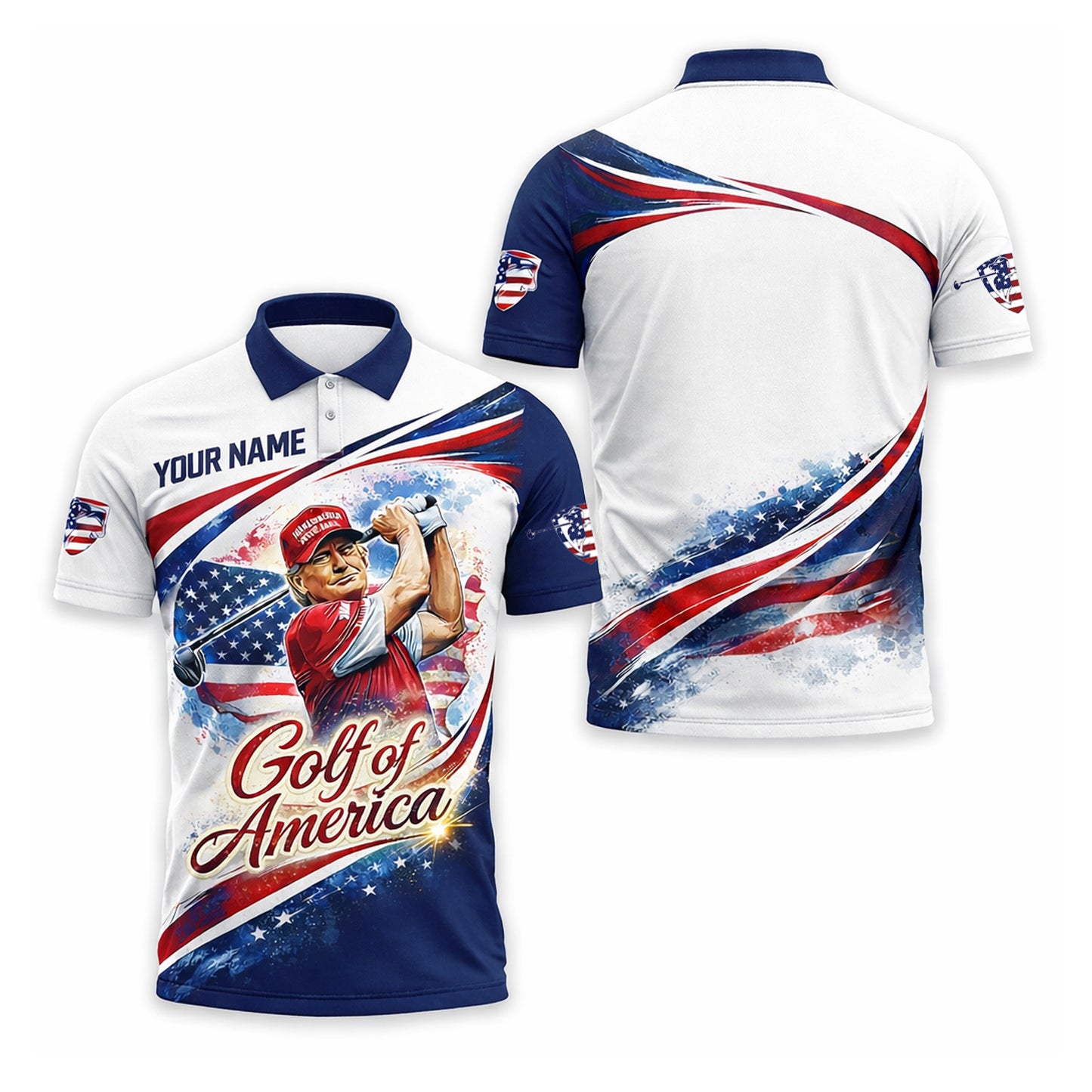 Patriotic Golf Polo Shirt Custom Name USA Flag Golf Shirt Breathable Performance Polo