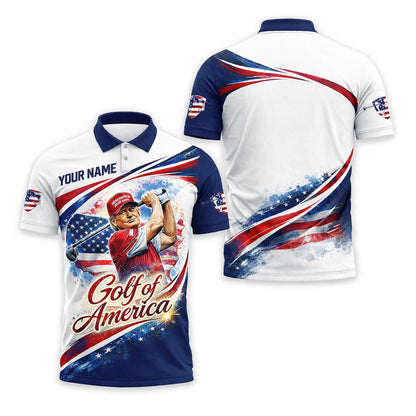 Patriotic Golf Polo Shirt Custom Name USA Flag Golf Shirt Breathable Performance Polo
